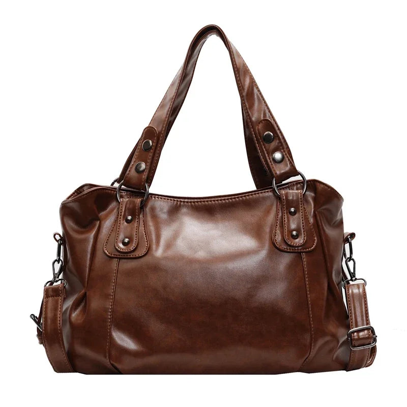 Retro Large PU Leather Tote Bag – 3-Way Carry | Shoulder, Crossbody & Handheld