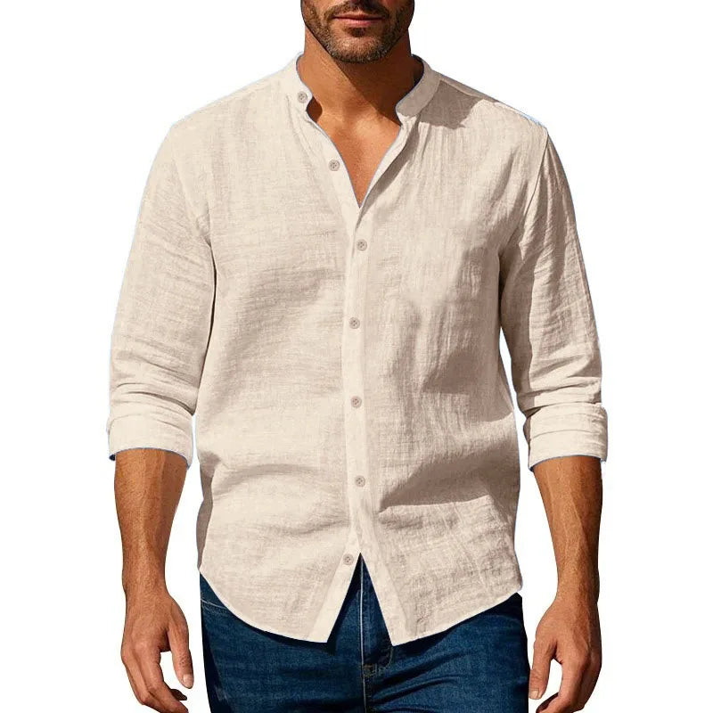 Men's Cotton Linen Casual Shirt – Henley Neck | Breathable Summer Wear