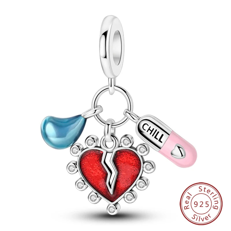 Silver Red Charm Bracelet