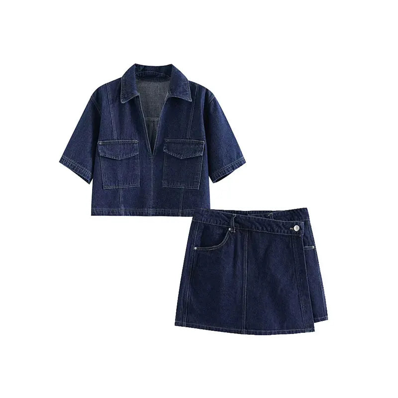 Denim Top + Skirt 2 Piece Set