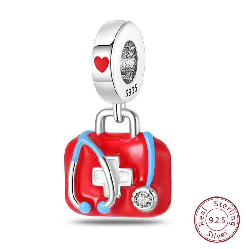 Silver Red Charm Bracelet