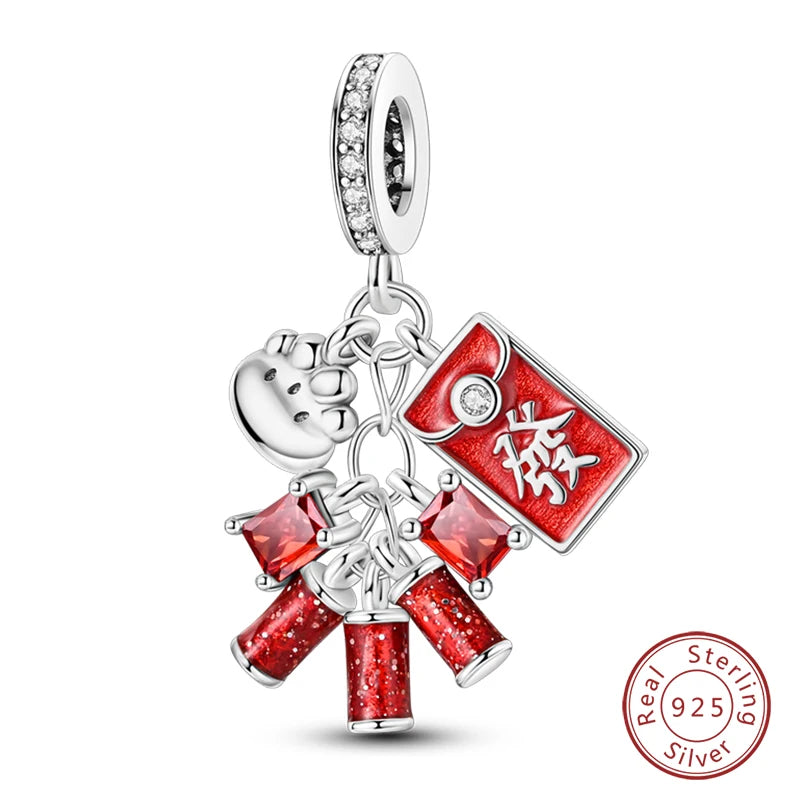 Silver Red Charm Bracelet