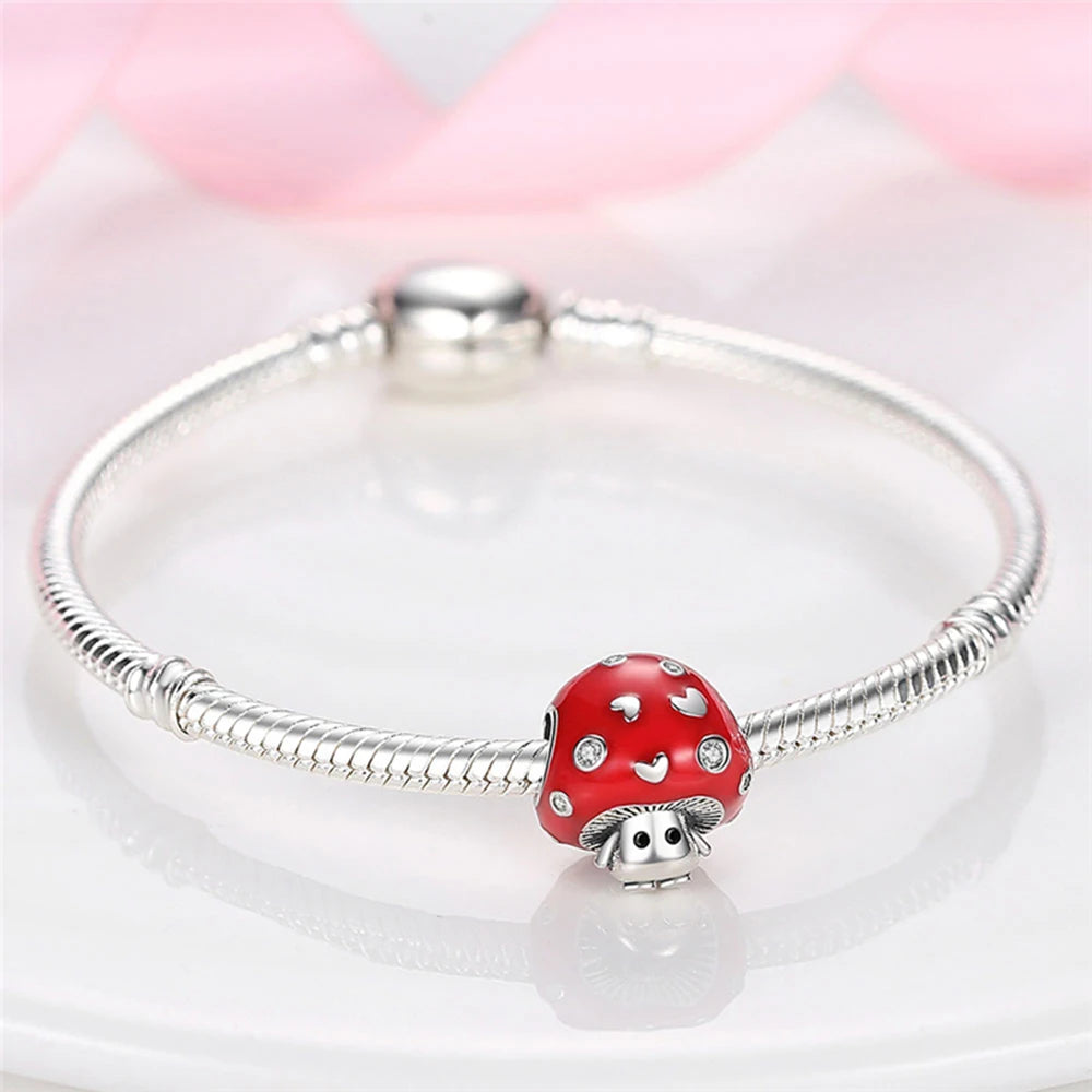 Silver Red Charm Bracelet