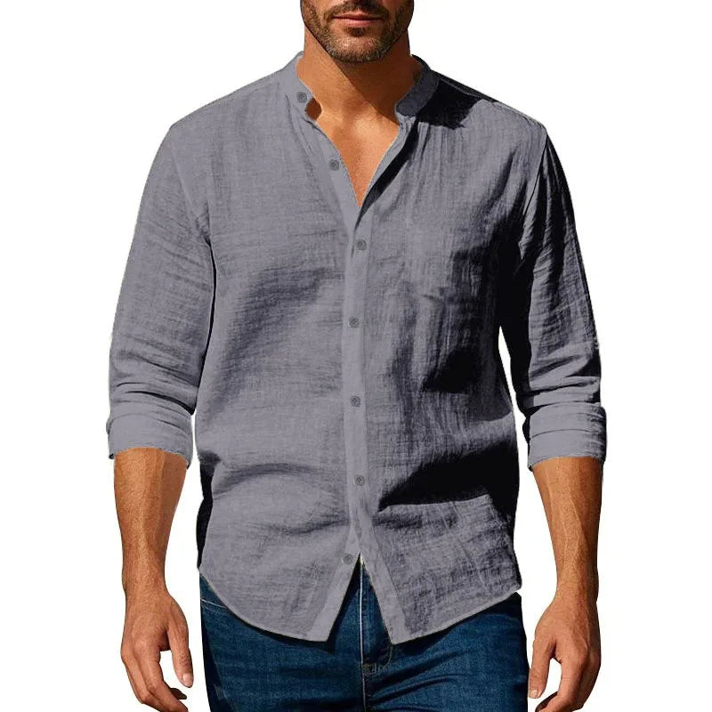 Men's Cotton Linen Casual Shirt – Henley Neck | Breathable Summer Wear