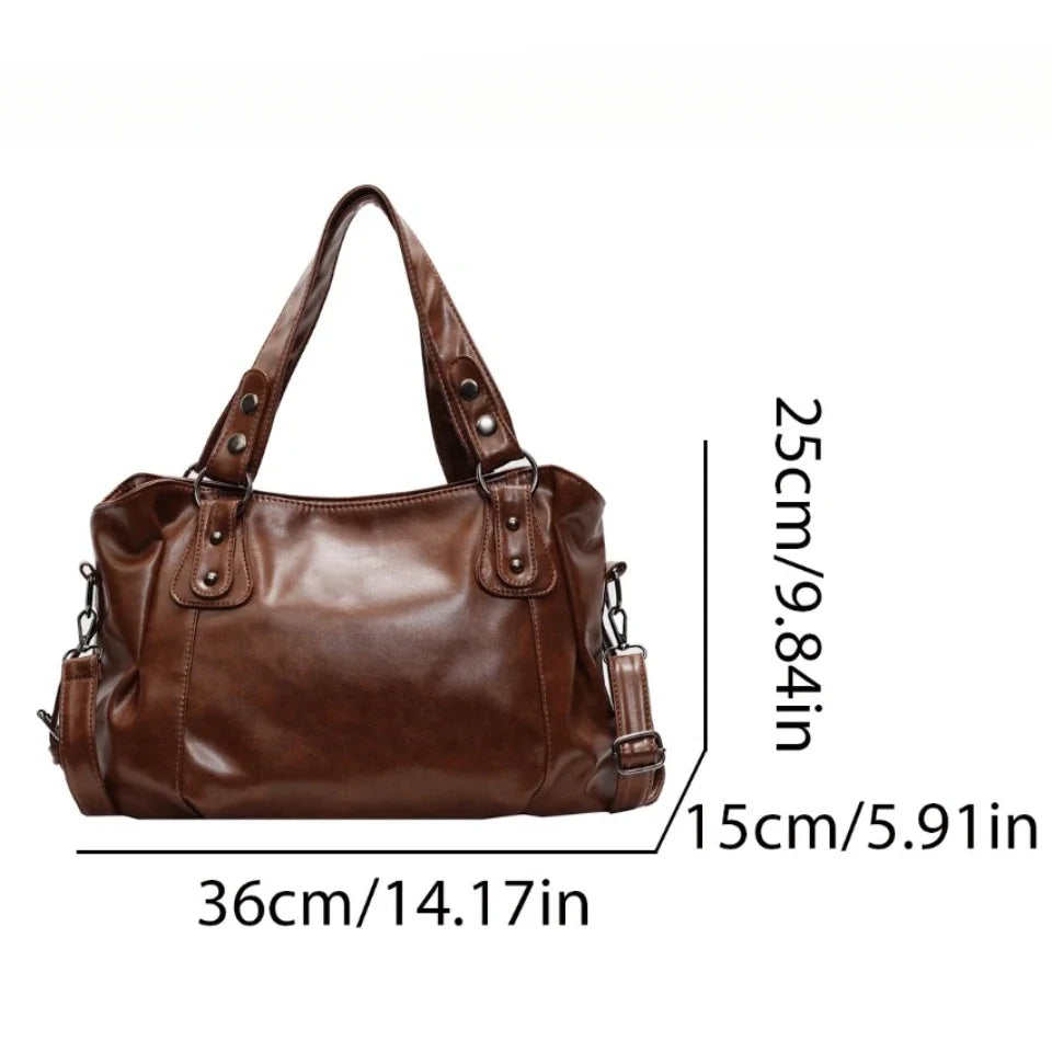 Retro Large PU Leather Tote Bag – 3-Way Carry | Shoulder, Crossbody & Handheld