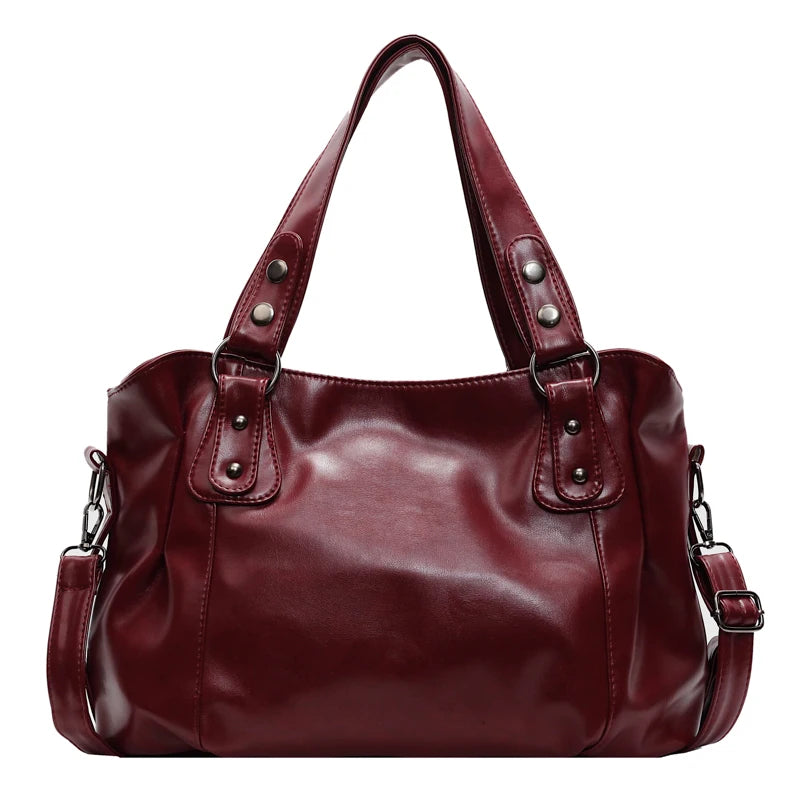 Retro Large PU Leather Tote Bag – 3-Way Carry | Shoulder, Crossbody & Handheld