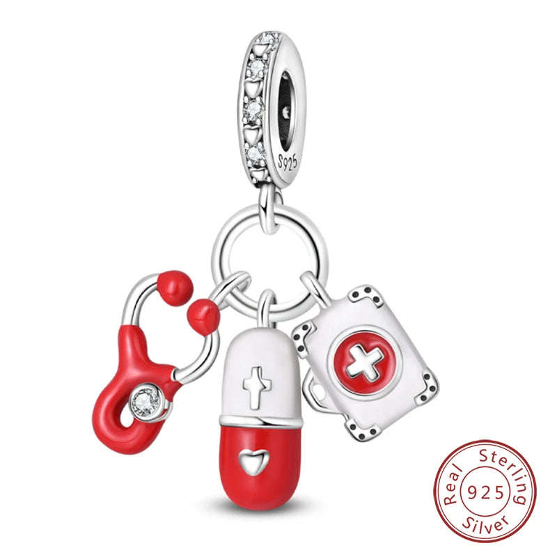 Silver Red Charm Bracelet