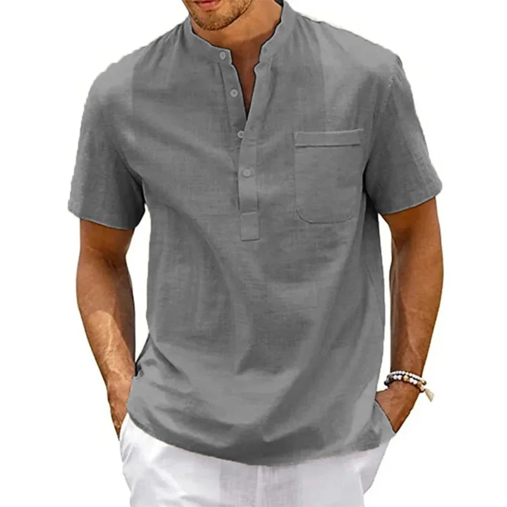Men's Cotton Linen Short Sleeve Shirt