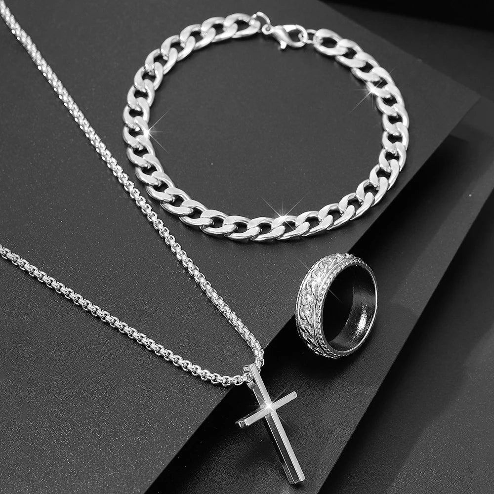Men's Cross Jewelry Set