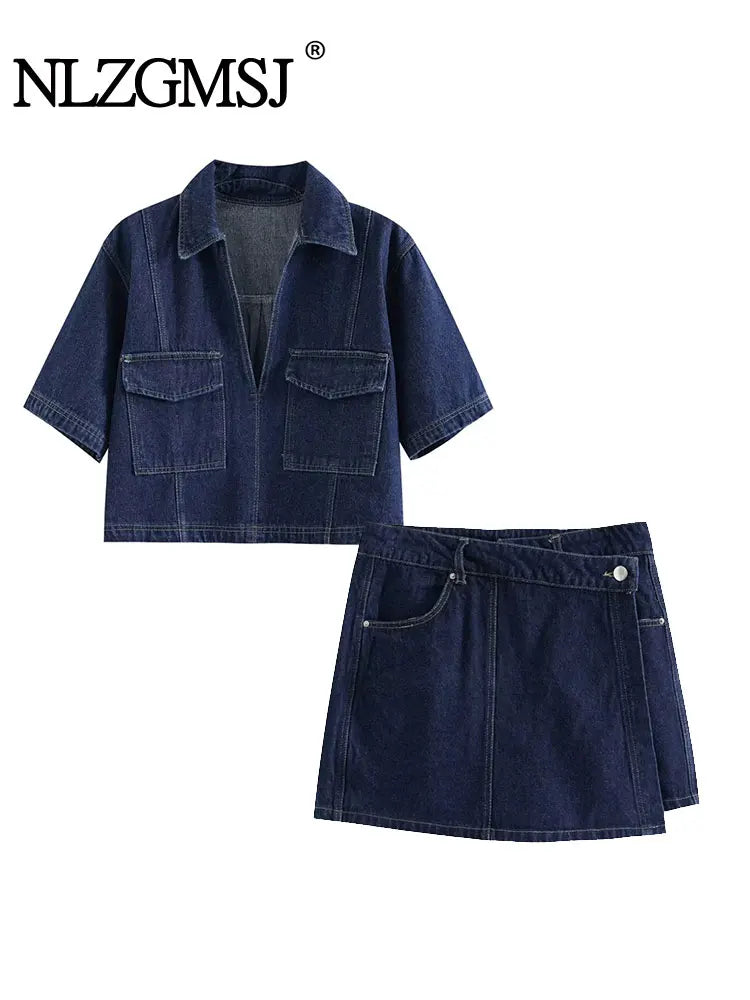 Denim Top + Skirt 2 Piece Set