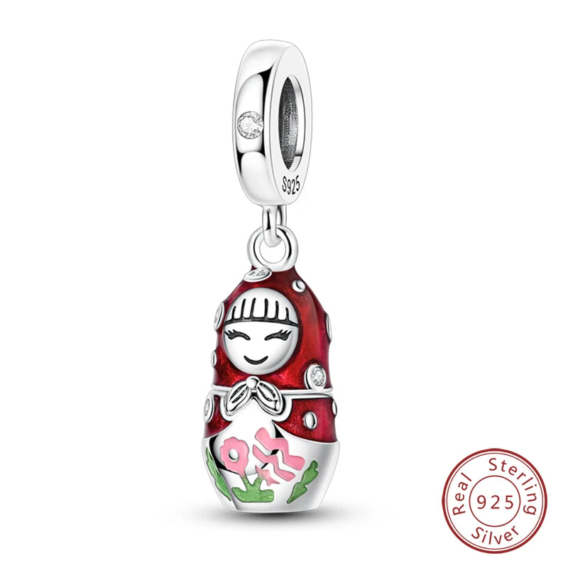 Silver Red Charm Bracelet