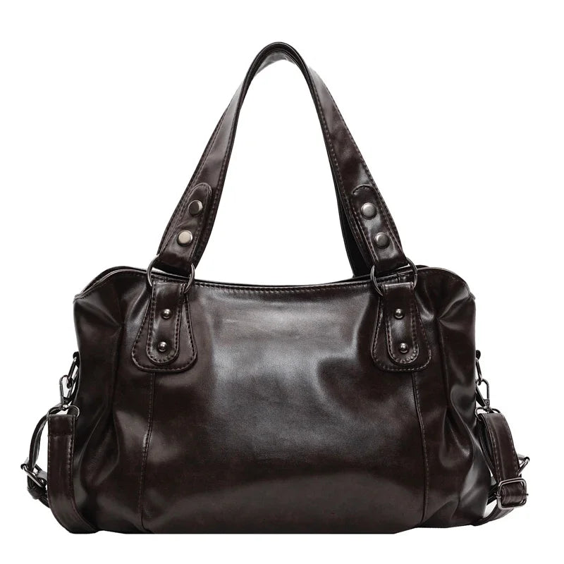 Retro Large PU Leather Tote Bag – 3-Way Carry | Shoulder, Crossbody & Handheld
