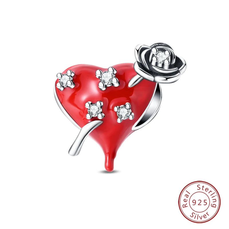 Silver Red Charm Bracelet