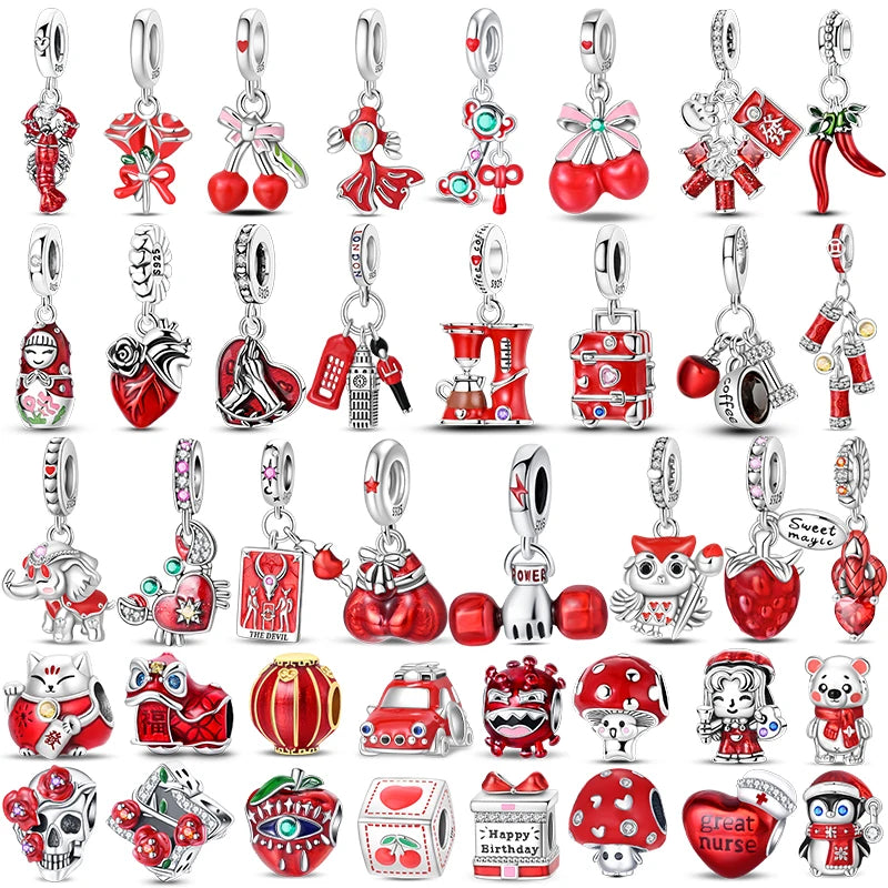 Silver Red Charm Bracelet