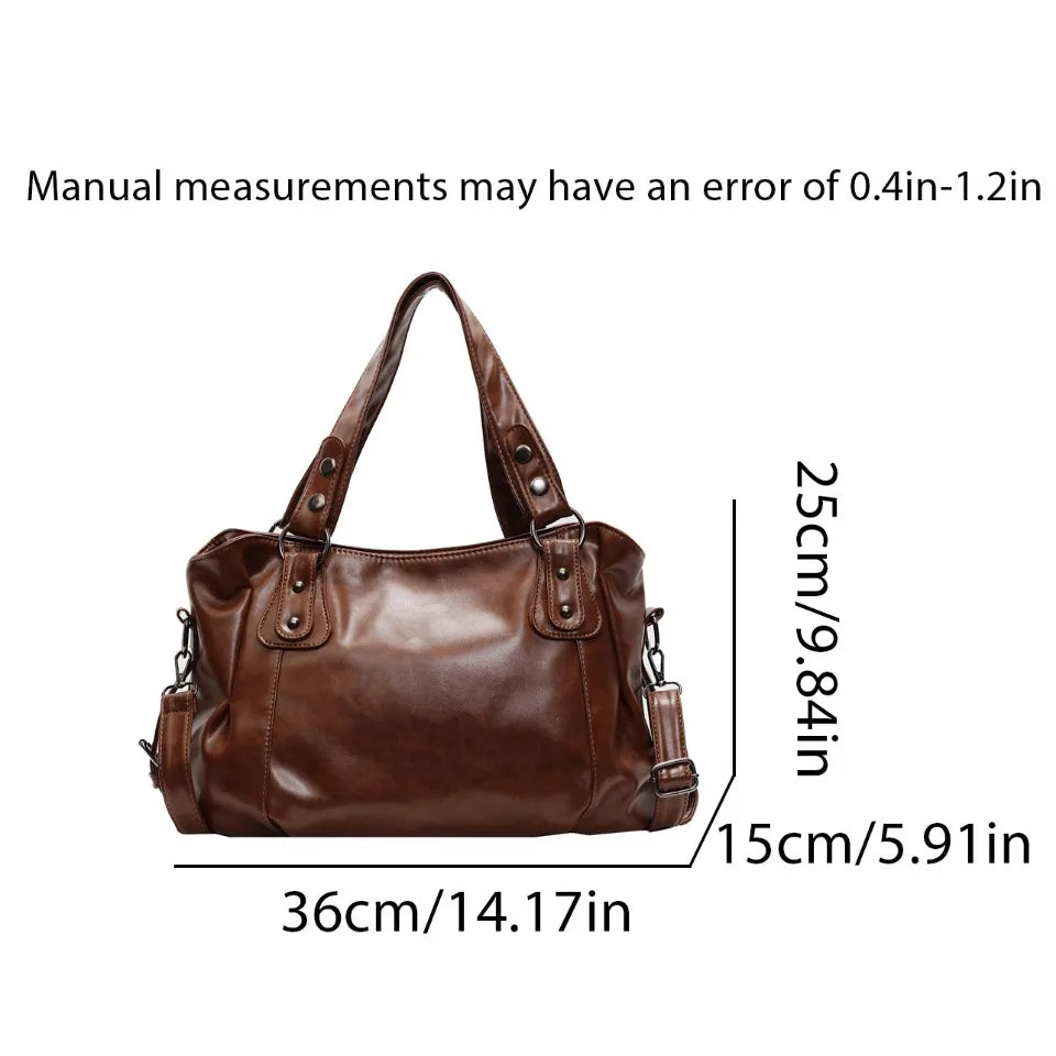 Retro Large PU Leather Tote Bag – 3-Way Carry | Shoulder, Crossbody & Handheld