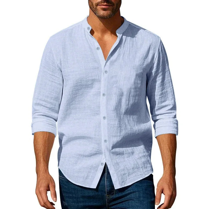 Men's Cotton Linen Casual Shirt – Henley Neck | Breathable Summer Wear