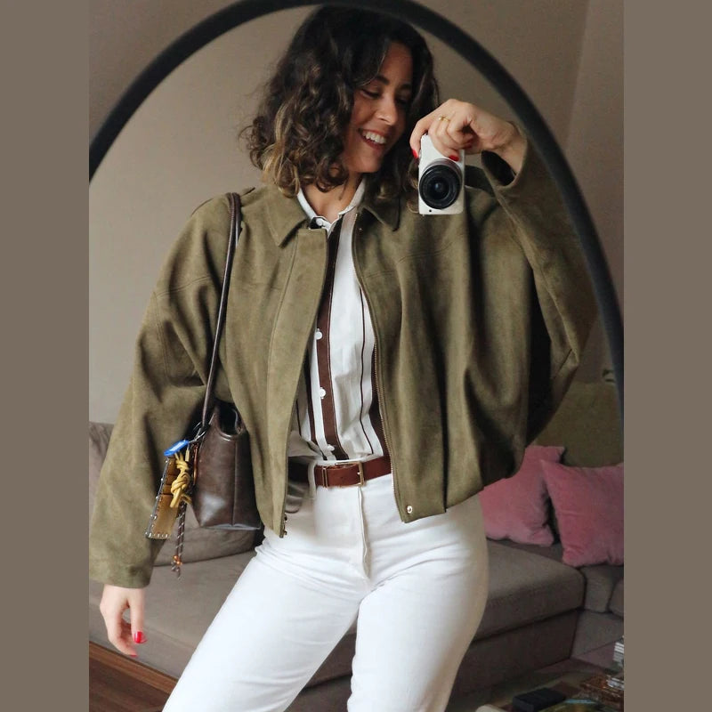 Women's Suede Bomber Jacket