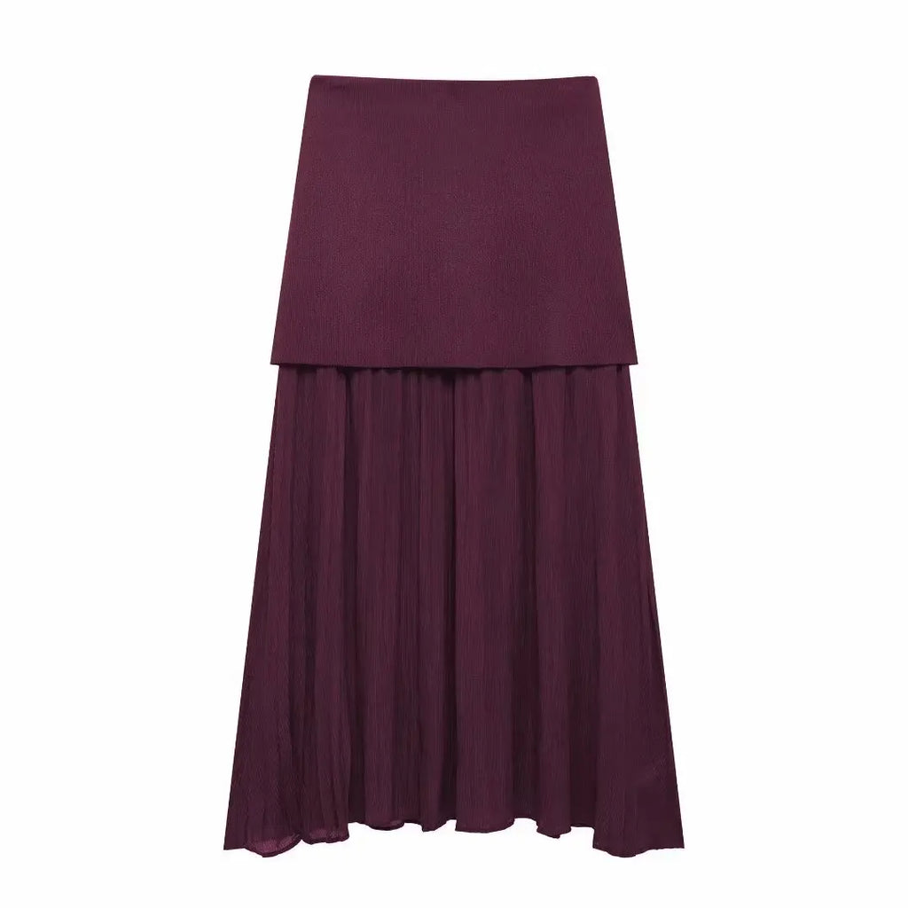 Women's Wine Red Knit Skirt Set