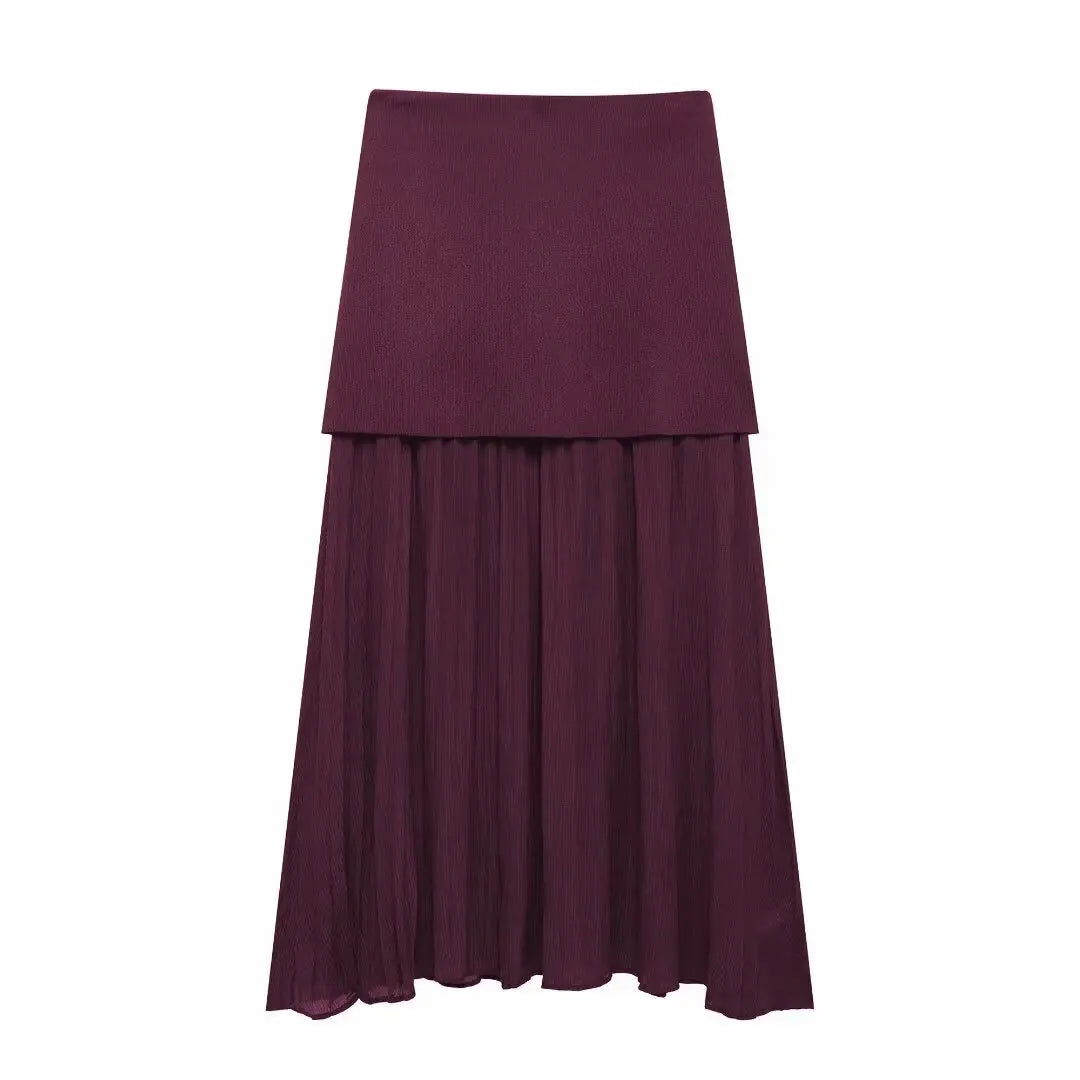 Women's Wine Red Knit Skirt Set