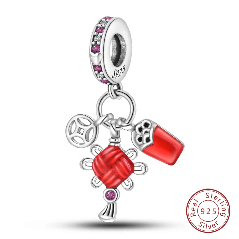Silver Red Charm Bracelet