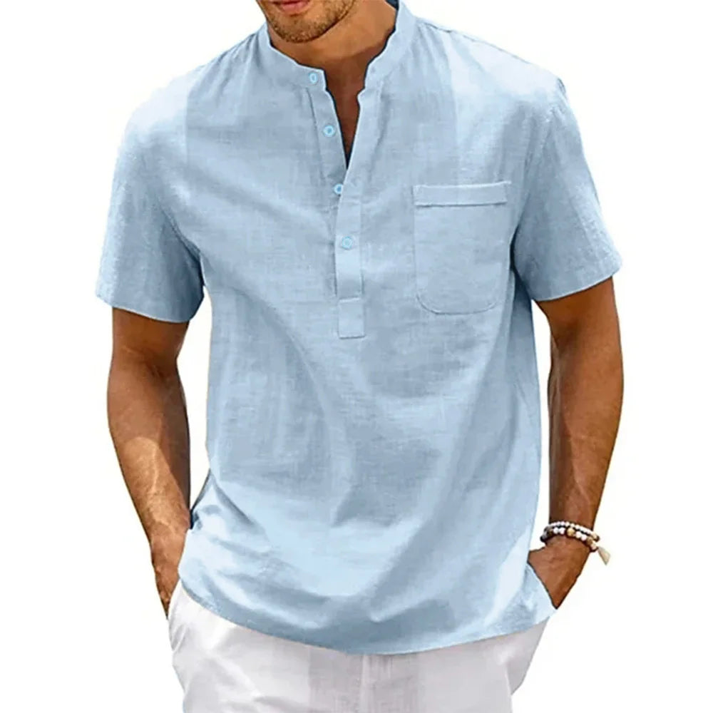 Men's Cotton Linen Short Sleeve Shirt