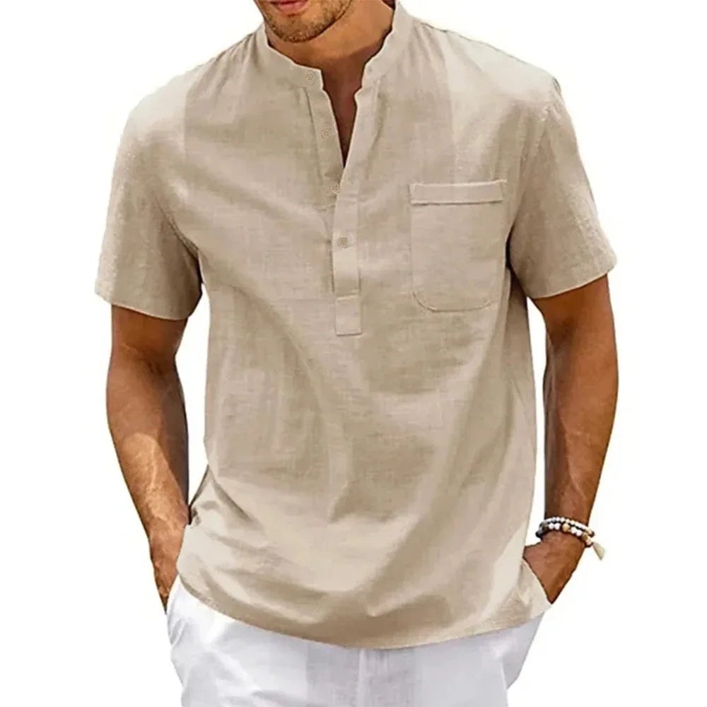 Men's Cotton Linen Short Sleeve Shirt