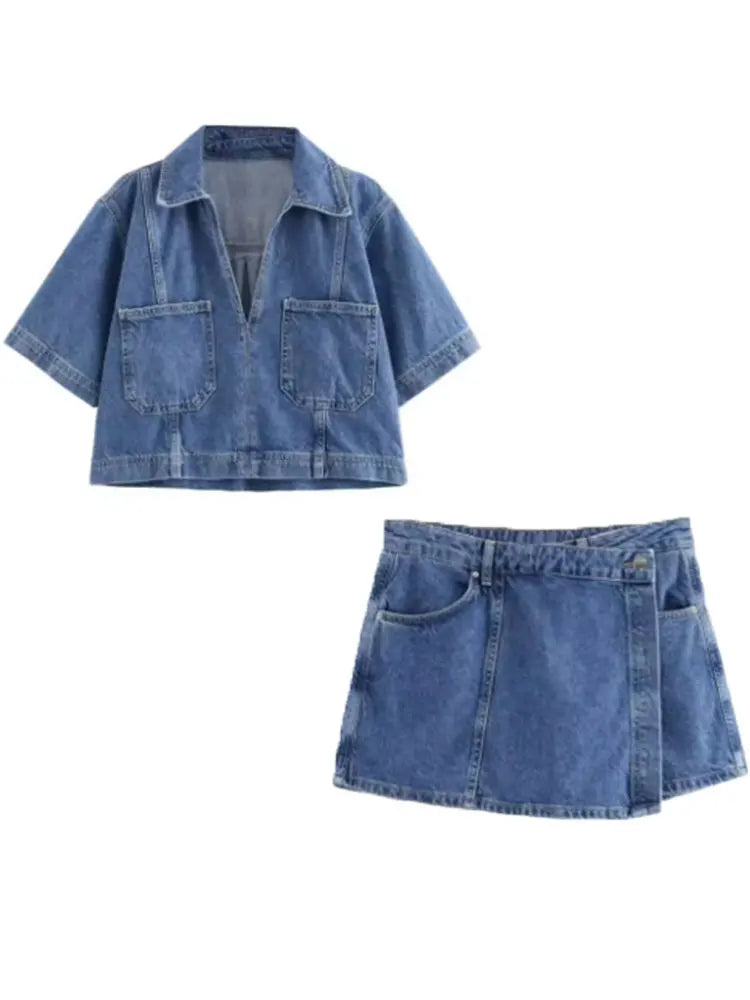 Denim Top + Skirt 2 Piece Set