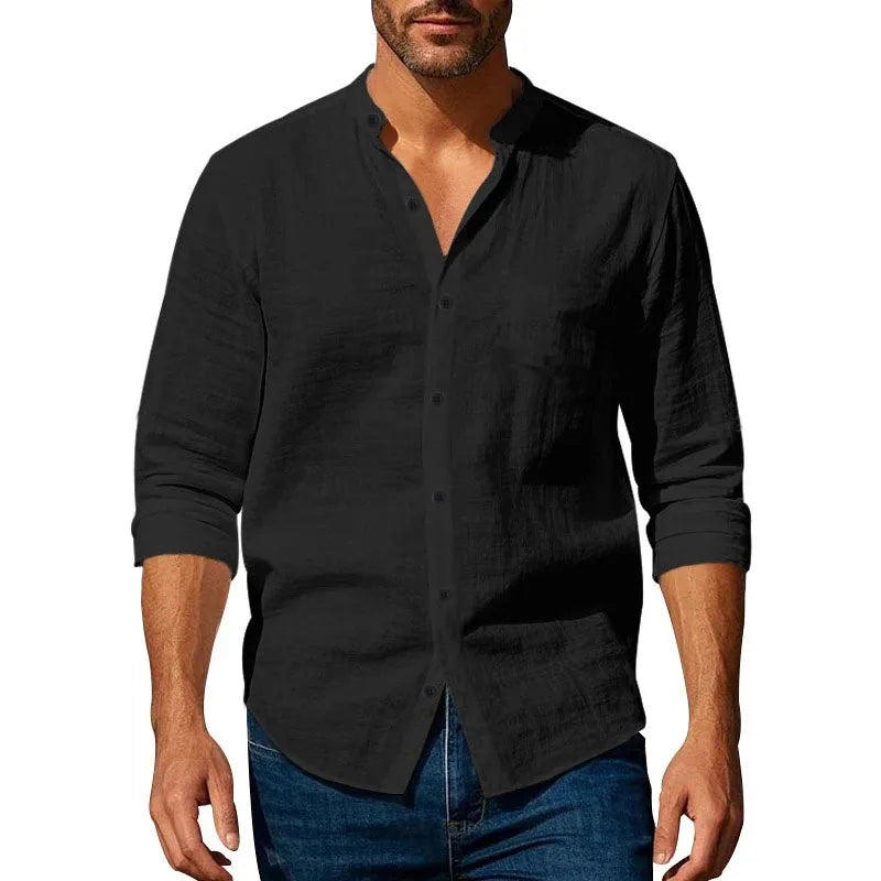 Men's Cotton Linen Casual Shirt – Henley Neck | Breathable Summer Wear