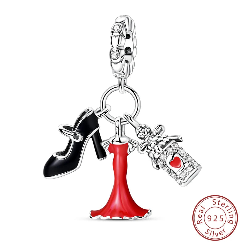 Silver Red Charm Bracelet