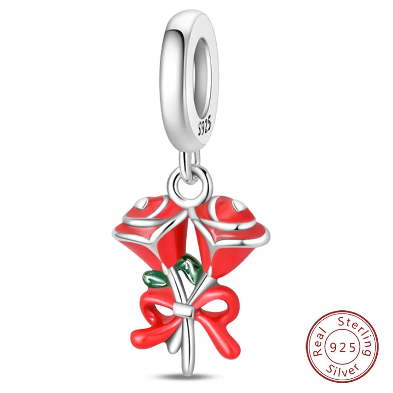 Silver Red Charm Bracelet