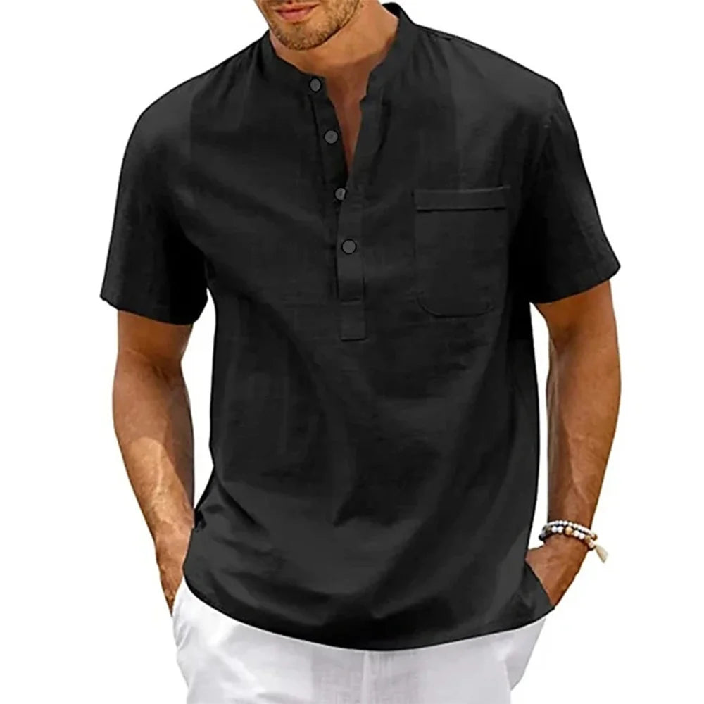 Men's Cotton Linen Short Sleeve Shirt