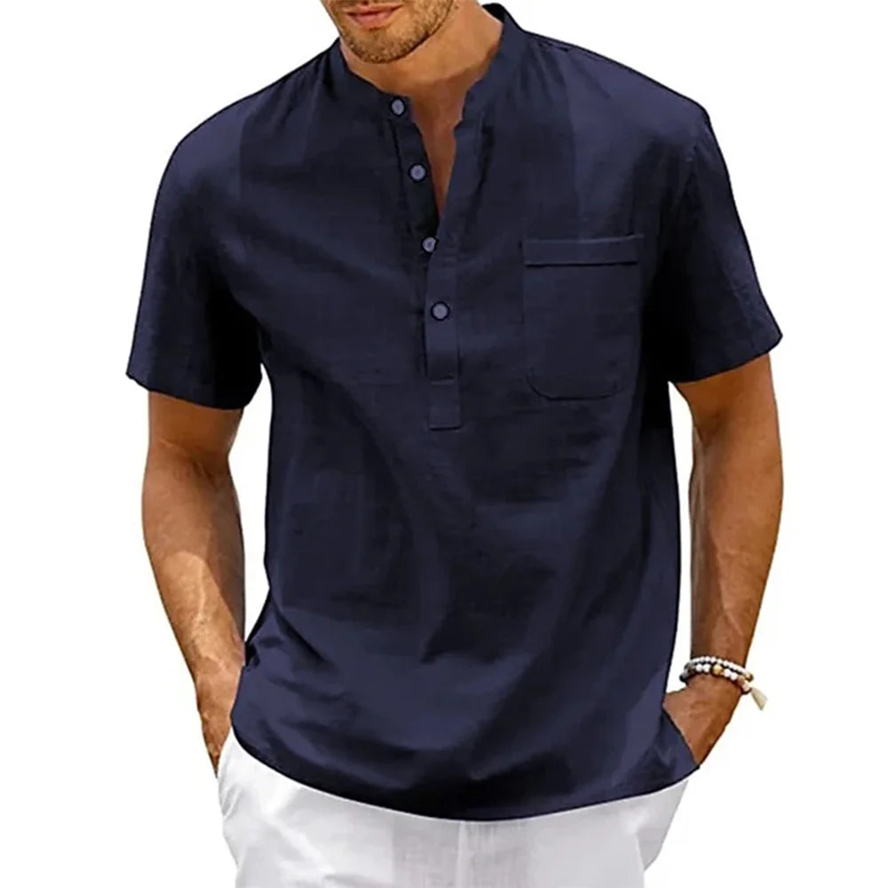 Men's Cotton Linen Short Sleeve Shirt