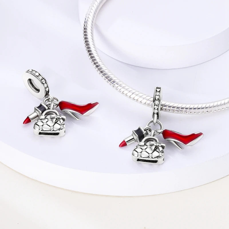 Silver Red Charm Bracelet