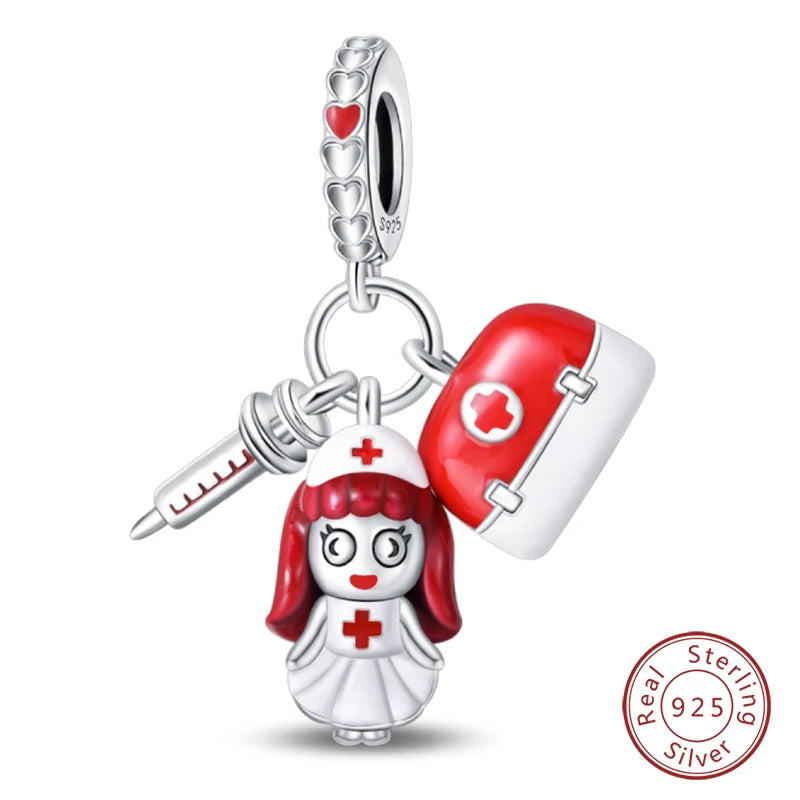 Silver Red Charm Bracelet