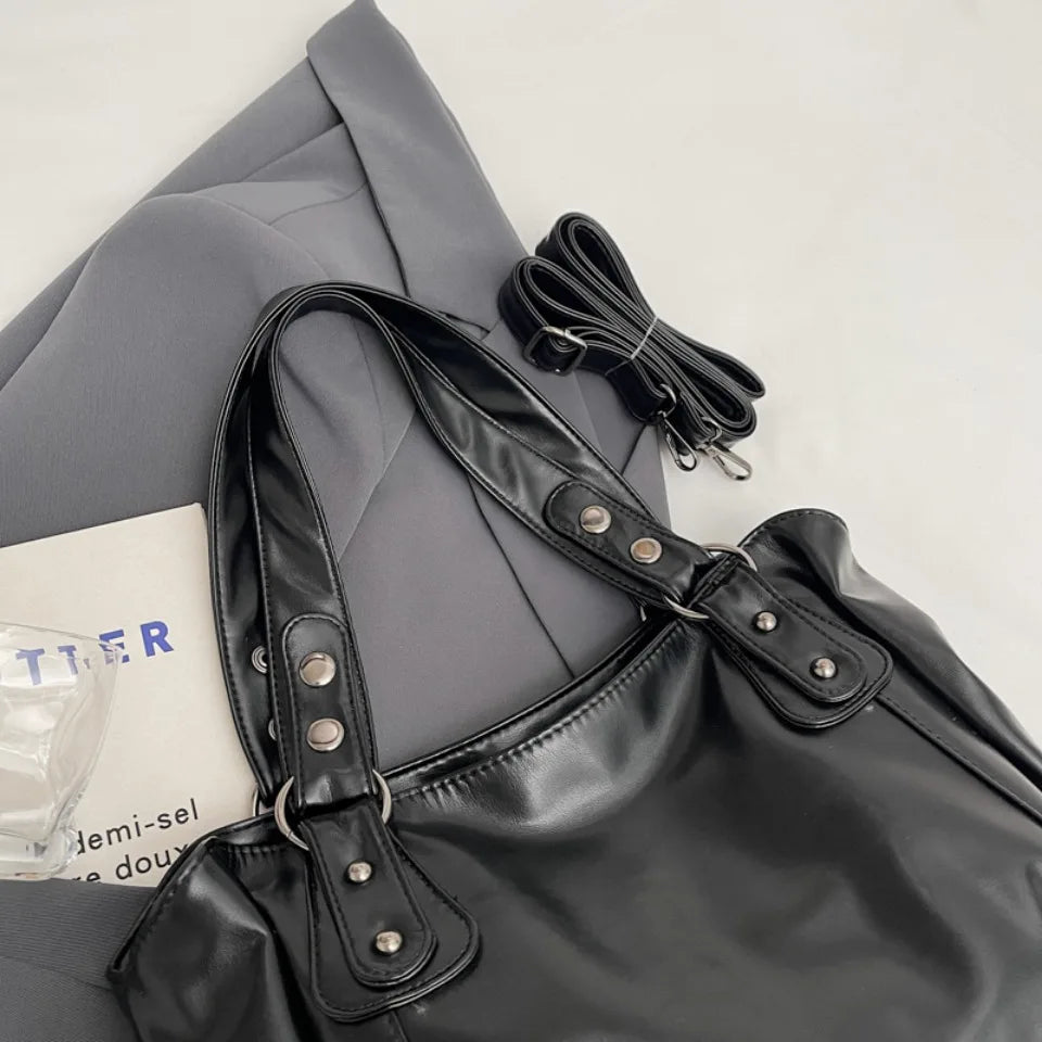 Retro Large PU Leather Tote Bag – 3-Way Carry | Shoulder, Crossbody & Handheld