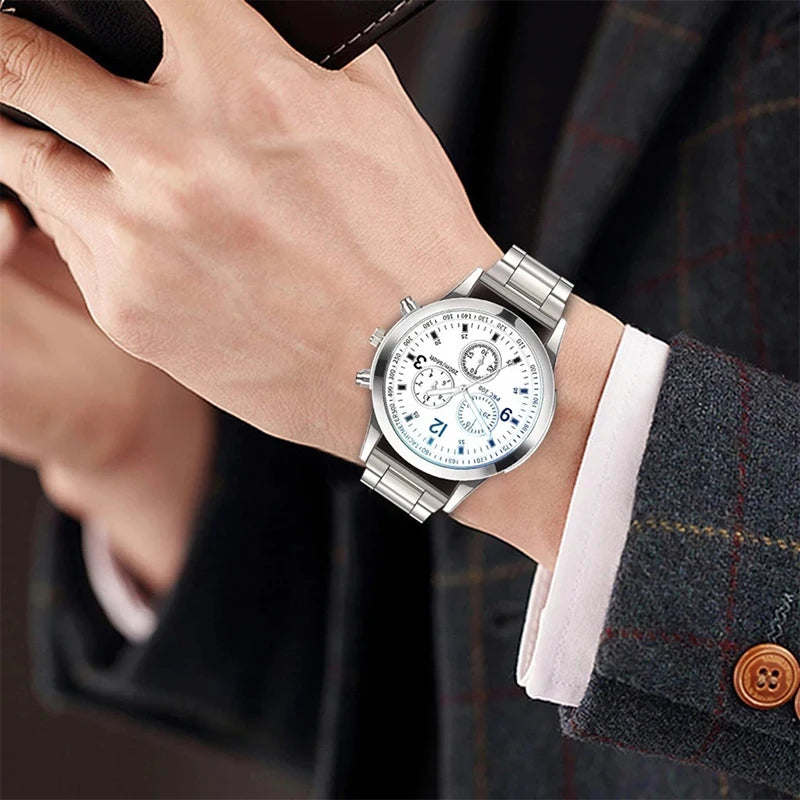 Men's Stainless Steel Chronograph Watch | Black & White Dial