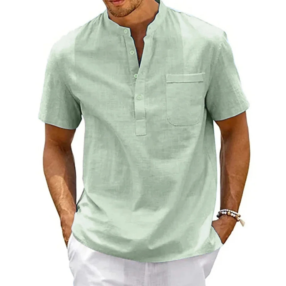 Men's Cotton Linen Short Sleeve Shirt