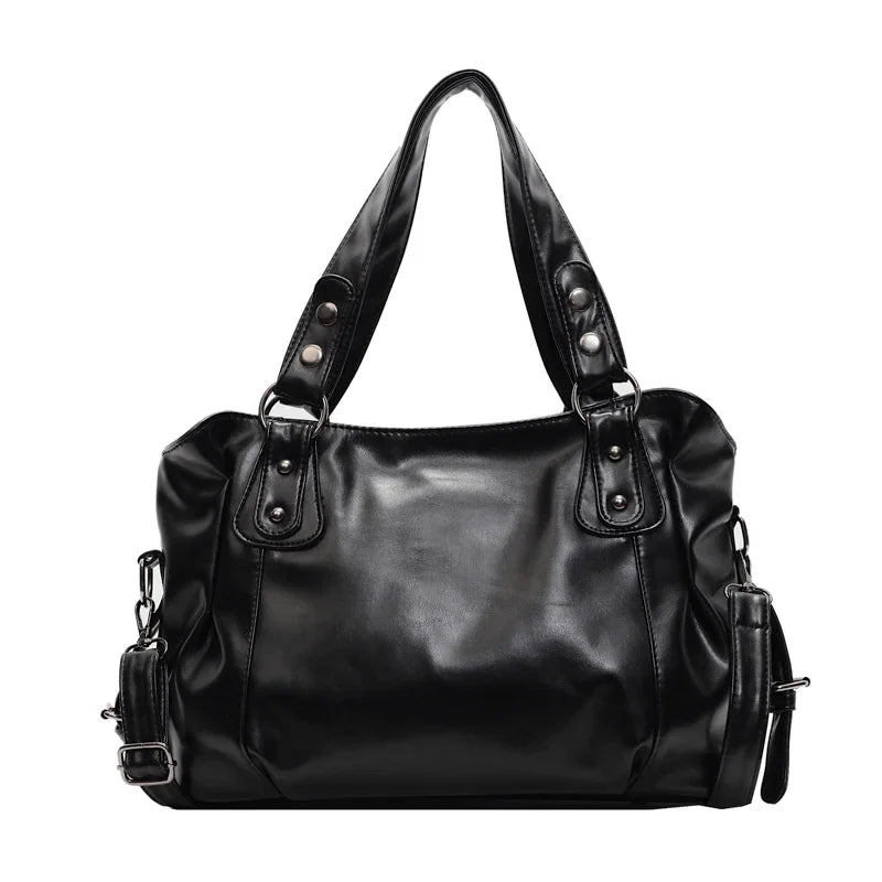 Retro Large PU Leather Tote Bag – 3-Way Carry | Shoulder, Crossbody & Handheld