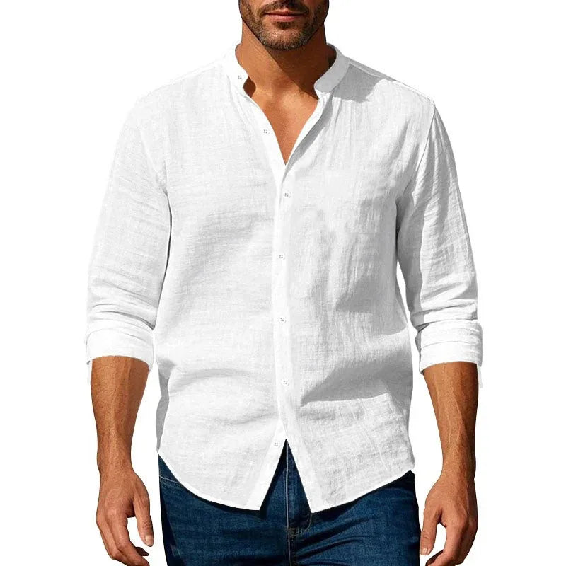 Men's Cotton Linen Casual Shirt – Henley Neck | Breathable Summer Wear