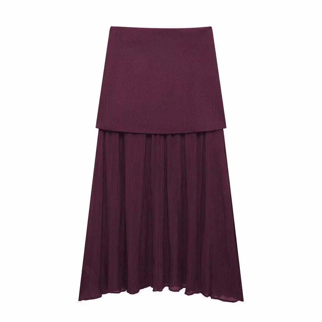 Women's Wine Red Knit Skirt Set