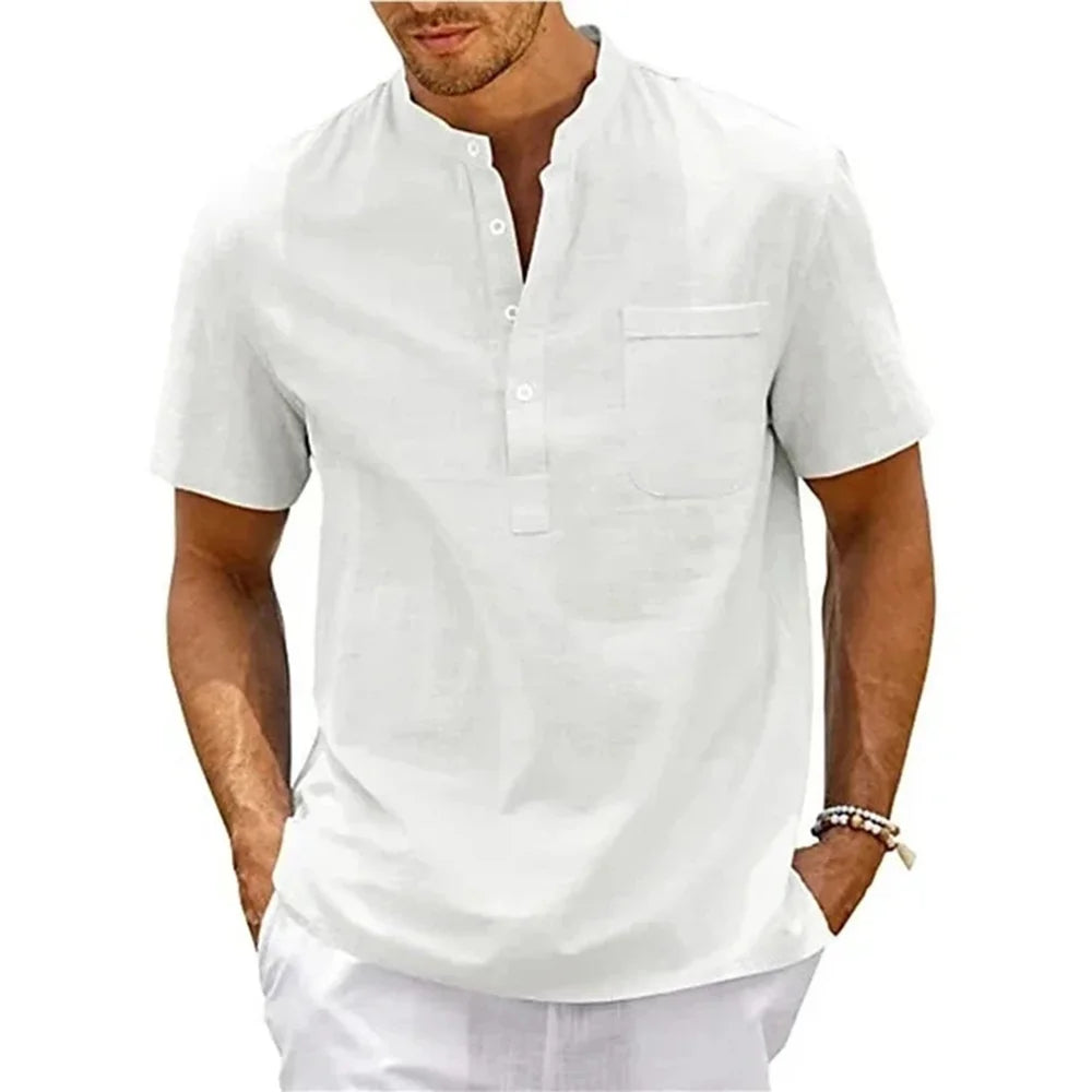 Men's Cotton Linen Short Sleeve Shirt