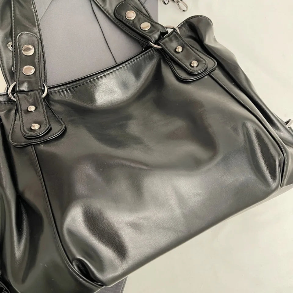 Retro Large PU Leather Tote Bag – 3-Way Carry | Shoulder, Crossbody & Handheld