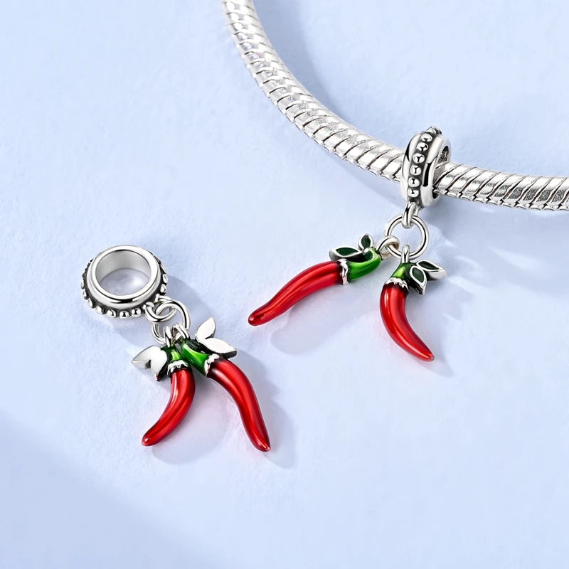 Silver Red Charm Bracelet